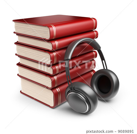 Books with audio headphones. 3D Icon isolated on white backgroun Books with audio headphones. 3D Icon isolated on white backgroun 9089891
