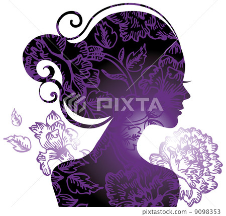 Beautiful woman silhouette with a flowers 9098353