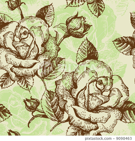 Seamless floral pattern with roses - Stock Illustration [9098463] - PIXTA
