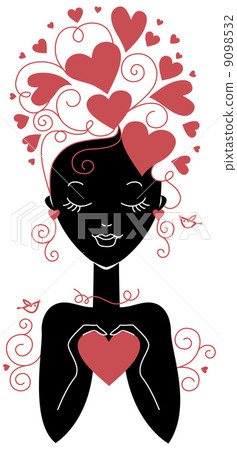 Girl silhouette with hearts 9098532
