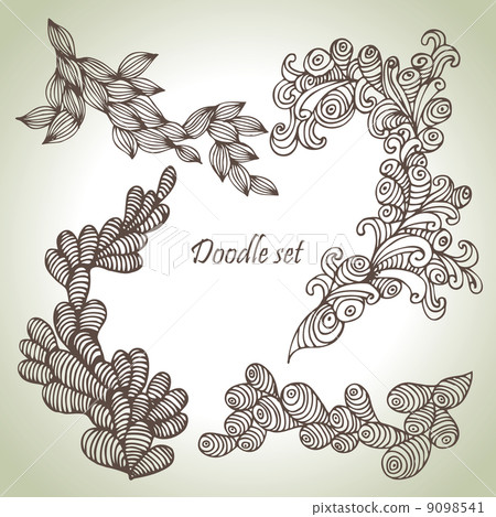 Doodle set. Hand drawn abstract floral illustrations Doodle set. Hand drawn abstract floral illustrations 9098541
