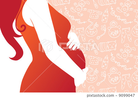 Silhouette of pregnant woman with seamless baby background 9099047