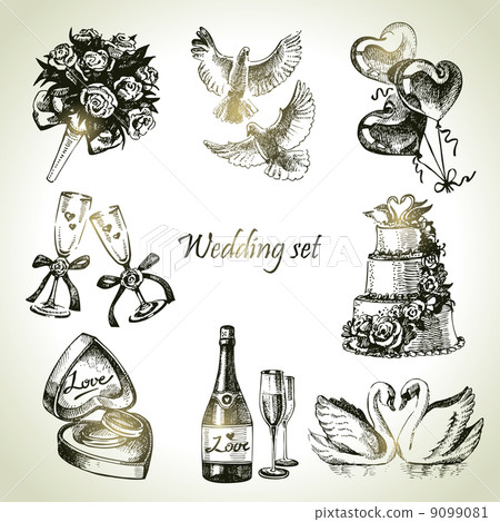 Wedding set. Hand drawn illustration 9099081