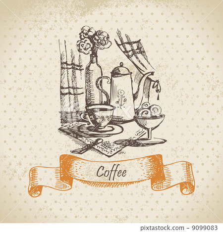 Still life with coffee. Vintage hand drawn illustration Still life with coffee. Vintage hand drawn illustration 9099083
