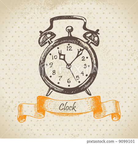 Alarm clock, hand drawn illustration. 9099101