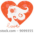 Beautiful girl silhouette in heart Beautiful girl silhouette in heart 9099355
