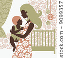 Beautiful mother silhouette with baby in children's room Beautiful mother silhouette with baby in children's room 9099357
