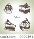 Set of cakes. Hand drawn illustrations Set of cakes. Hand drawn illustrations 9099361