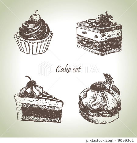 Set of cakes. Hand drawn illustrations Set of cakes. Hand drawn illustrations 9099361