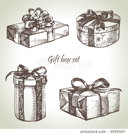Set of gift boxes. Hand drawn illustration 9099365
