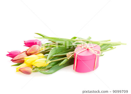 Posy of tulips flowers with gift box 9099709