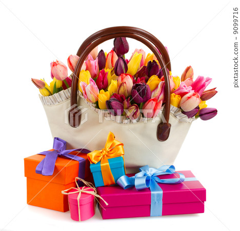 Bag of tulips flowers with gift boxes Bag of tulips flowers with gift boxes 9099716
