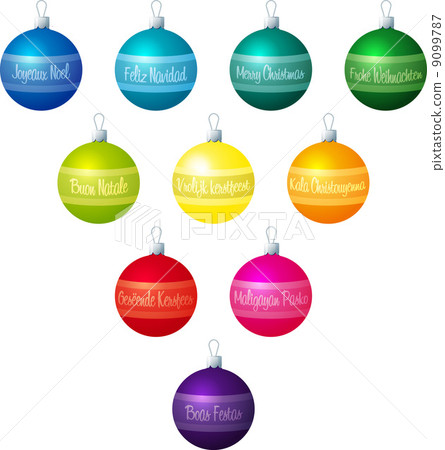 A vector illustration of Christmas baubles with "Merry Christmas 9099787