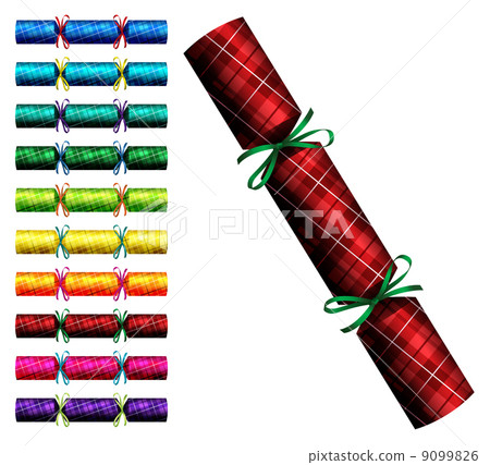 Plaid/Tartan Christmas crackers in a variety of colours on a whi Plaid/Tartan Christmas crackers in a variety of colours on a whi 9099826
