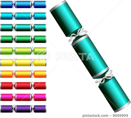 Plain Christmas crackers in a variety of colours on a white back Plain Christmas crackers in a variety of colours on a white back 9099909