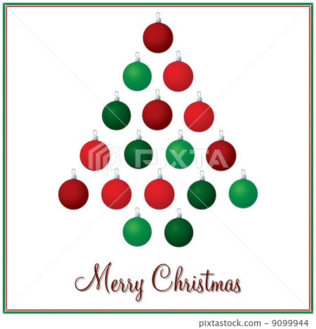 Red and green Christmas tree bauble card in vector format.. 9099944