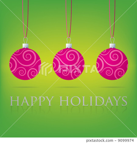 Bright green Happy Holidays bauble card in vector format. 9099974