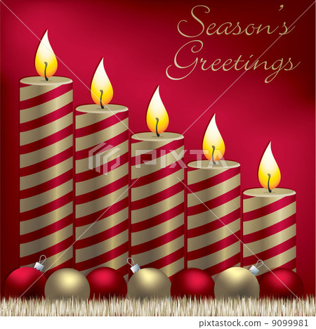 Season's Greetings candle, bauble and tinsel card in vector form 9099981