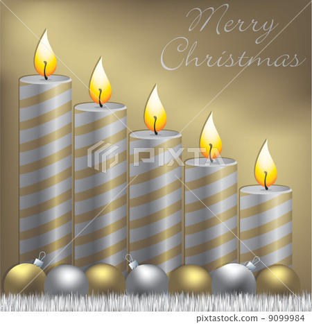 Merry Christmas candle, bauble and tinsel card in vector format. 9099984