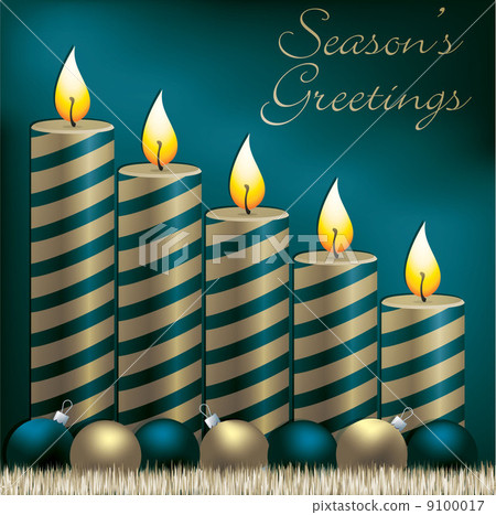 Season's Greetings candle, bauble and tinsel card in vector form 9100017