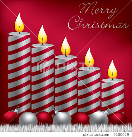 Merry Christmas candle, bauble and tinsel card in vector format. 9100029