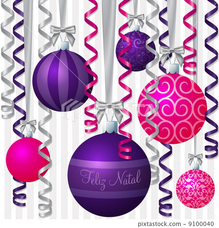 Portuguese pink and purple ribbon and bauble inspired "Merry Chr 9100040