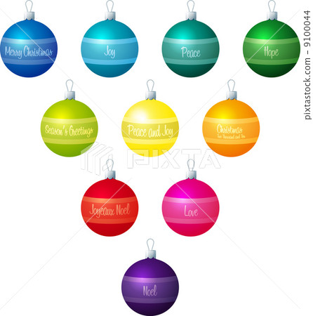 A vector illustration of coloured Christmas baubles with christm 9100044
