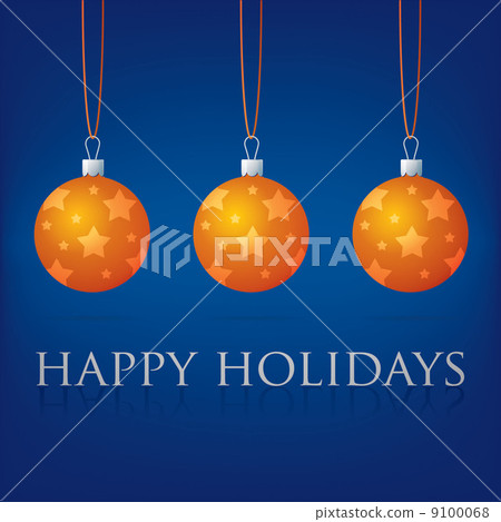 Bright blue Happy Holidays bauble card in vector format. 9100068