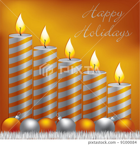 Happy Holidays candle, bauble and tinsel card in vector format. 9100084
