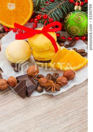 stack of yellow macaroons for christmas 9100799