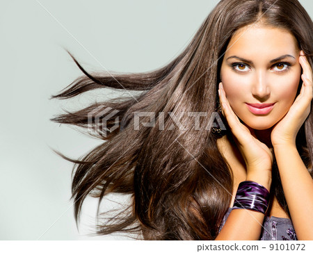 Beautiful Woman with Long Blowing Hair 9101072