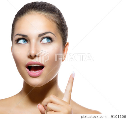 Beauty Portrait. Beautiful Spa Girl showing Finger Up Beauty Portrait. Beautiful Spa Girl showing Finger Up 9101106