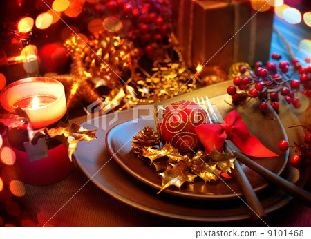 Christmas And New Year Holiday Table Setting. Celebration 9101468