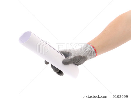 Hand holding rolled paper. 9102699