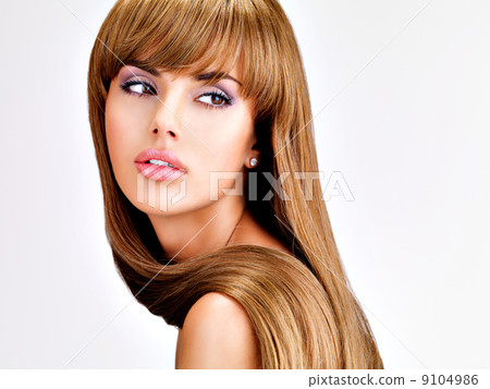 Beautiful indian  woman with long straight brown  hair 9104986