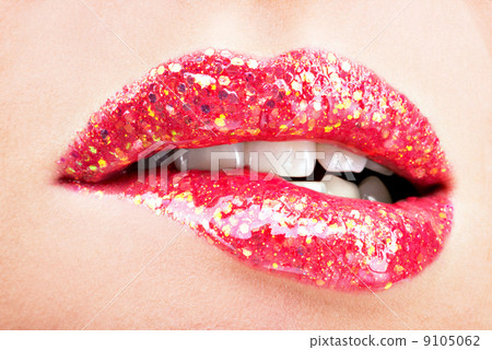 beautiful female lips with shiny red gloss lipstick 9105062