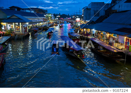 Amphawa Floating Market at dusk 9107224