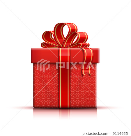 Red gift box with ribbon and bow - Stock Illustration [9114655] - PIXTA