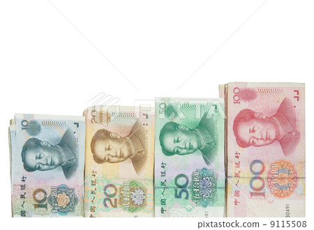 Close-up of 1 20 50 100 Chinese banknotes Close-up of 1 20 50 100 Chinese banknotes 9115508