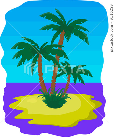 Vector illustration - tropic island with palms and sea Vector illustration - tropic island with palms and sea 9116259