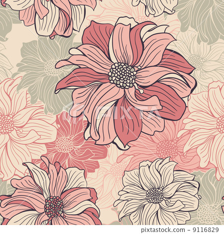 Hand-drawn flowers of dahlia 9116829