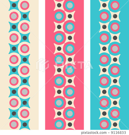 Set of seamless patterned borders in retro colors Set of seamless patterned borders in retro colors 9116833