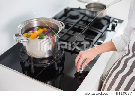 Close up on woman cooking vegetables 9118057