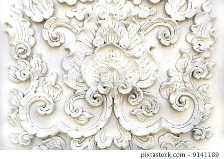 White thai art stucco wall,Thai temple 9141189