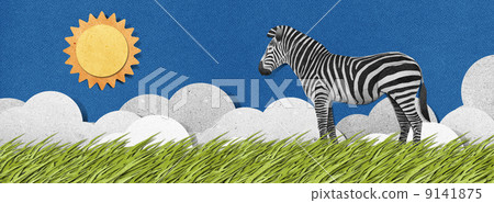 Zebra made from recycled paper background 9141875