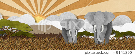 Elephant made from recycled paper background Elephant made from recycled paper background 9141890