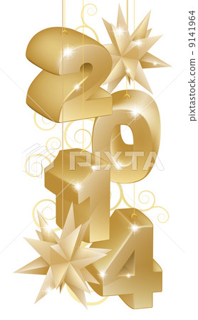 Gold New Year or Christmas 2014 Decorations Gold New Year or Christmas 2014 Decorations 9141964