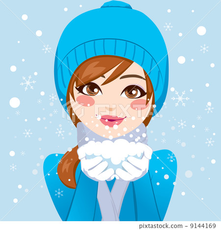 Cute Woman Blowing Snowflakes 9144169
