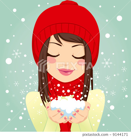 Girl Blowing Snowflakes 9144171