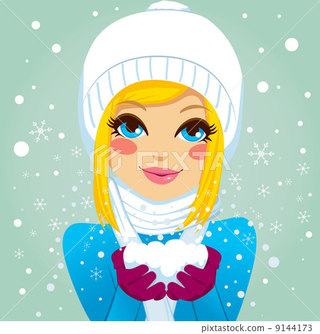 Blonde Blowing Snowflakes 9144173